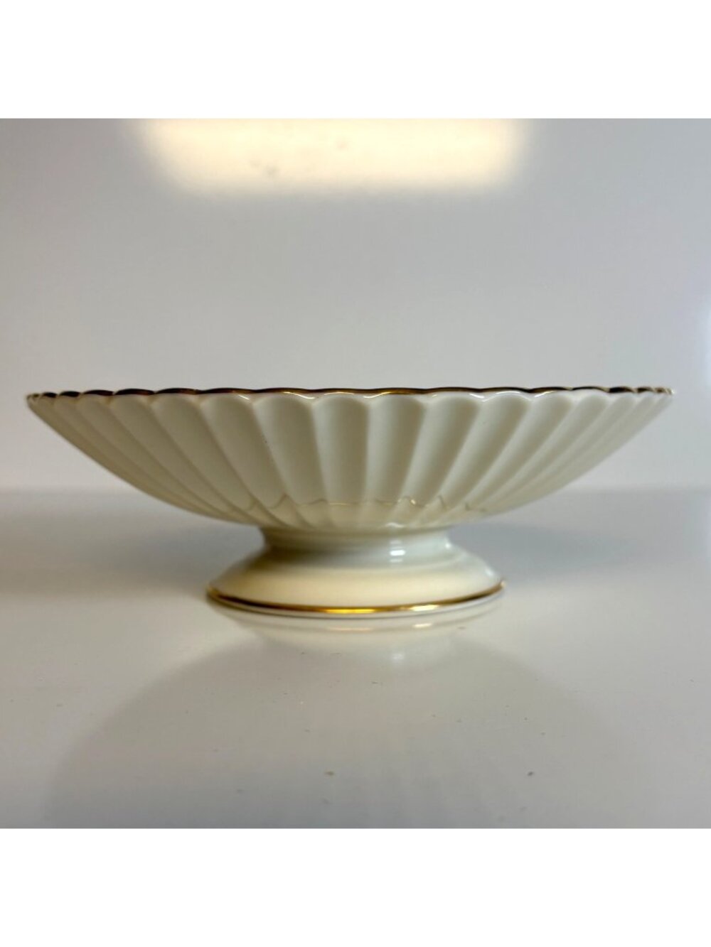 Lenox Ivory Fluted Pedestal Candy Serving Dish Gold Trim USA Home Decor